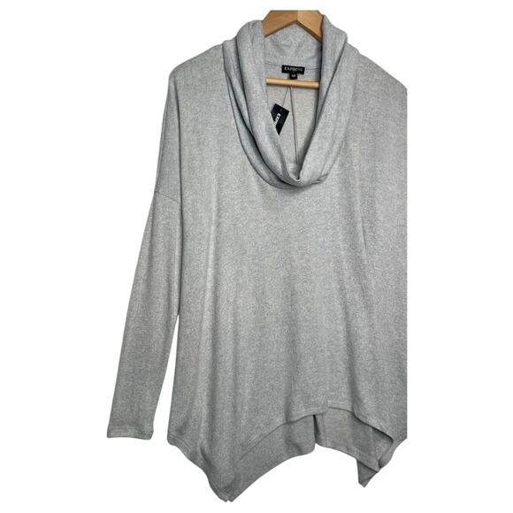 New Express Sweater Womens XS Gray Cowl Neck Asymmetrical Drop Shoulder Soft - Picture 9 of 13